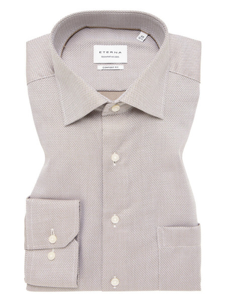 Camisa Eterna COMFORT FIT ESTRUCTURA beige con cuello Kent de corte clásico