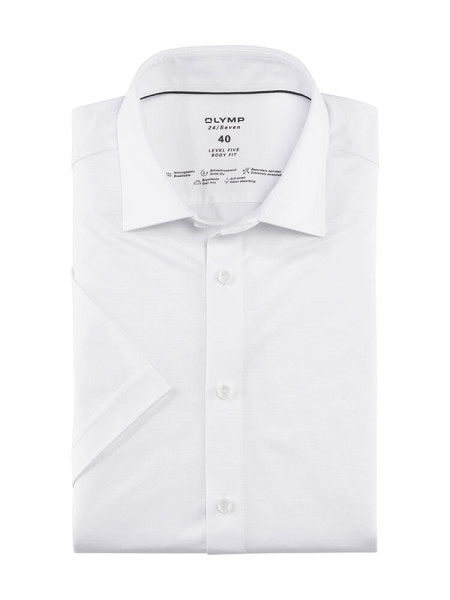 Camisa Olymp LEVEL 5 JERSEY blanco con cuello New York Kent de corte estrecho