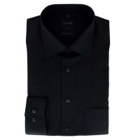 OLYMP Luxor modern fit overhemd UNI POPELINE zwart met Nieuw Kentkraag in moderne snit