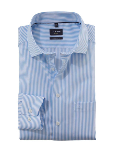 Chemise Olymp LUXOR modern fit TWILL bleu clair avec col Global Kent en coupe moderne