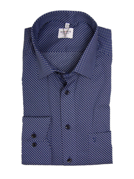 Camicia Marvelis MODERN FIT UNI POPELINE blu scuro con Nuovo Kent collar in taglio moderno