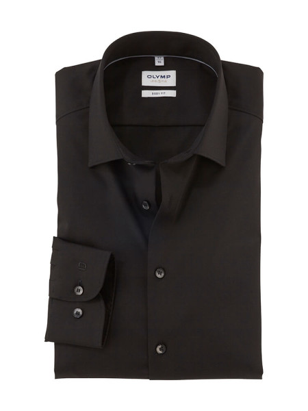 Camisa Olymp LEVEL 5 SATÍN negro con cuello New York Kent de corte estrecho