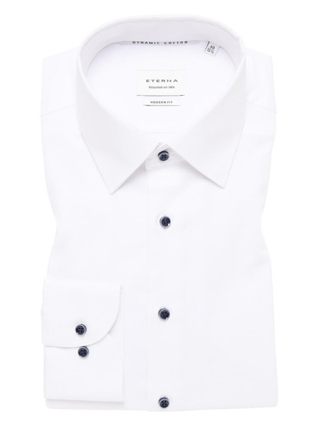 Camisa Eterna MODERN FIT UNI STRETCH blanco con cuello Kent de corte moderno