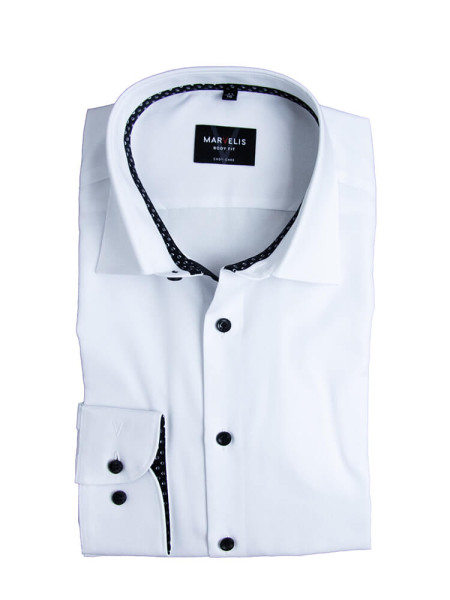 Chemise Marvelis BODY FIT UNI POPELINE blanc avec col New York Kent en coupe étroite