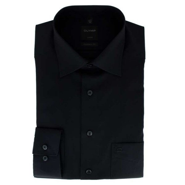 OLYMP Luxor modern fit shirt UNI POPELINE black with New Kent collar in modern cut