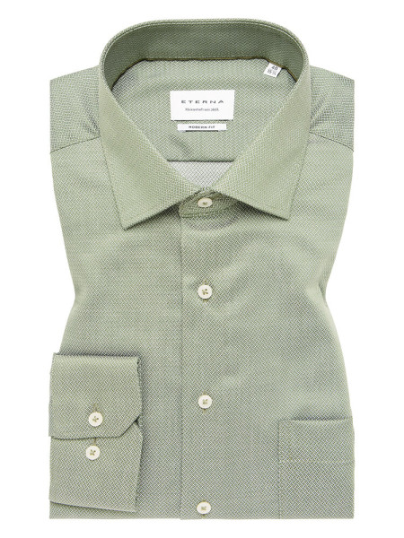 Camisa Eterna MODERN FIT ESTRUCTURA verde con cuello Kent de corte moderno