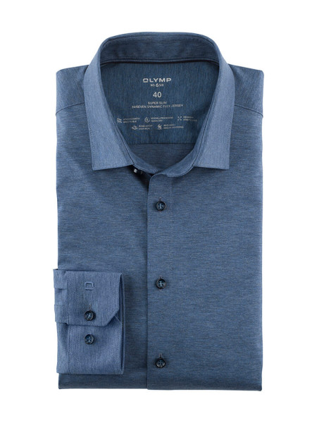 Camisa Olymp NO. SIX JERSEY azul medio con cuello Kent urbano de corte súper estrecho