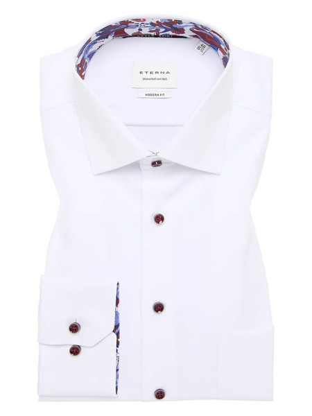 Chemise Eterna MODERN FIT TWILL blanc avec col Kent en coupe moderne