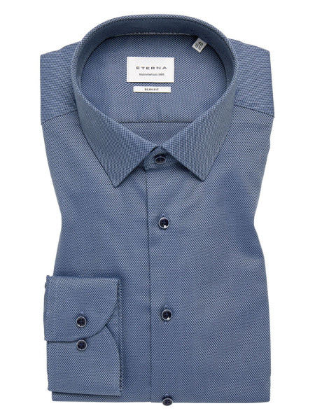 Chemise Eterna SLIM FIT UNI STRETCH bleu moyen avec col Kent en coupe étroite