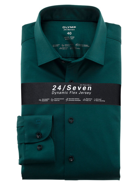 Olymp shirt LEVEL 5 JERSEY green with New York Kent collar in narrow cut