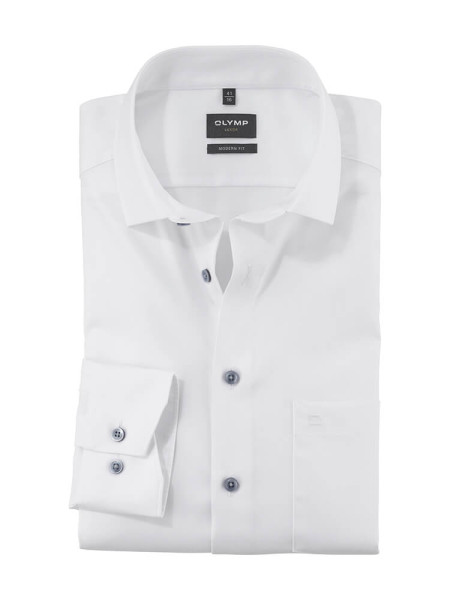 Camisa Olymp LUXOR modern fit FAUX UNI blanco con cuello Global Kent de corte moderno