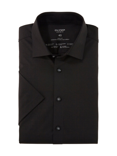 Camisa Olymp LEVEL 5 JERSEY negro con cuello New York Kent de corte estrecho