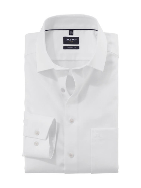 Camisa Olymp LUXOR modern fit FAUX UNI blanco con cuello Global Kent de corte moderno