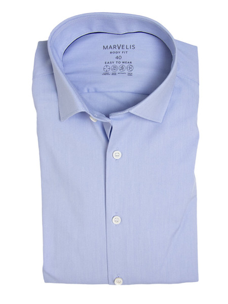 Camisa Marvelis BODY FIT PERFORMANCE azul claro con cuello Kent moderno de corte estrecho