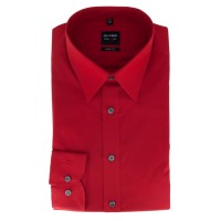 OLYMP Level Five body fit overhemd UNI POPELINE rood met New York Kentkraag in smalle snit