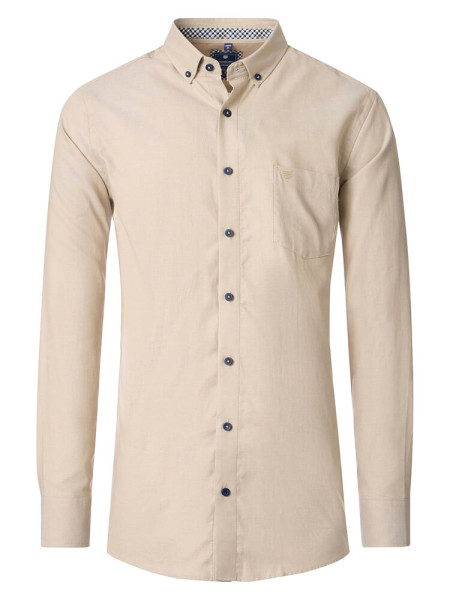 Camisa Redmond COMFORT FIT FINO OXFORD beige con cuello Button Down de corte clásico