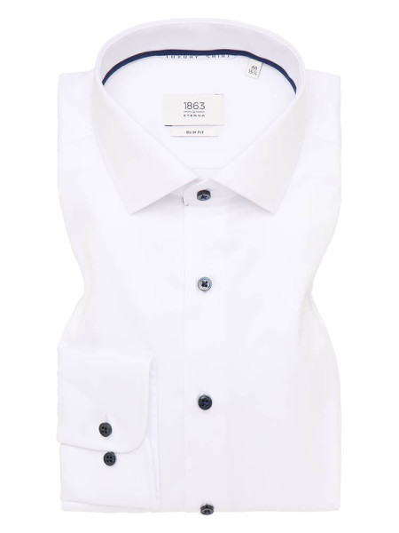 Camisa Eterna SLIM FIT UNI POPELINE blanco con cuello Kent de corte estrecho