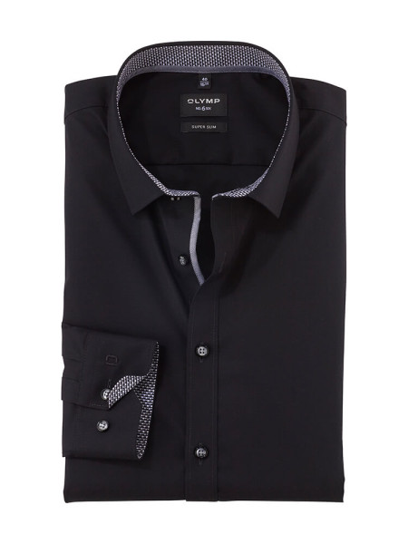 Camicia Olymp NO. SIX UNI POPELINE nero con Urban Kent collar in taglio super stretta