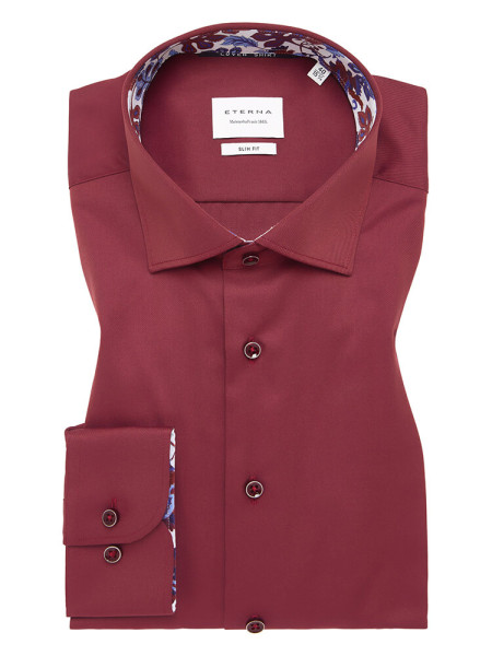 Camisa Eterna SLIM FIT TWILL rojo oscuro con cuello Kent de corte estrecho