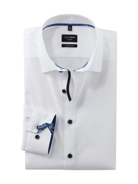 Camisa Olymp NO. SIX FAUX UNI blanco con cuello New York Kent de corte súper estrecho