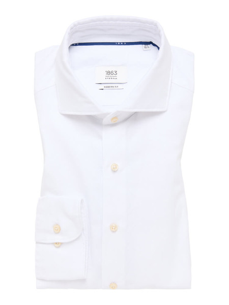 Camisa Eterna MODERN FIT MEZCLA DE LINO blanco con cuello Seccionado de corte moderno