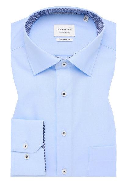 Eterna shirt COMFORT FIT UNI POPELINE light blue with Kent collar in classic cut